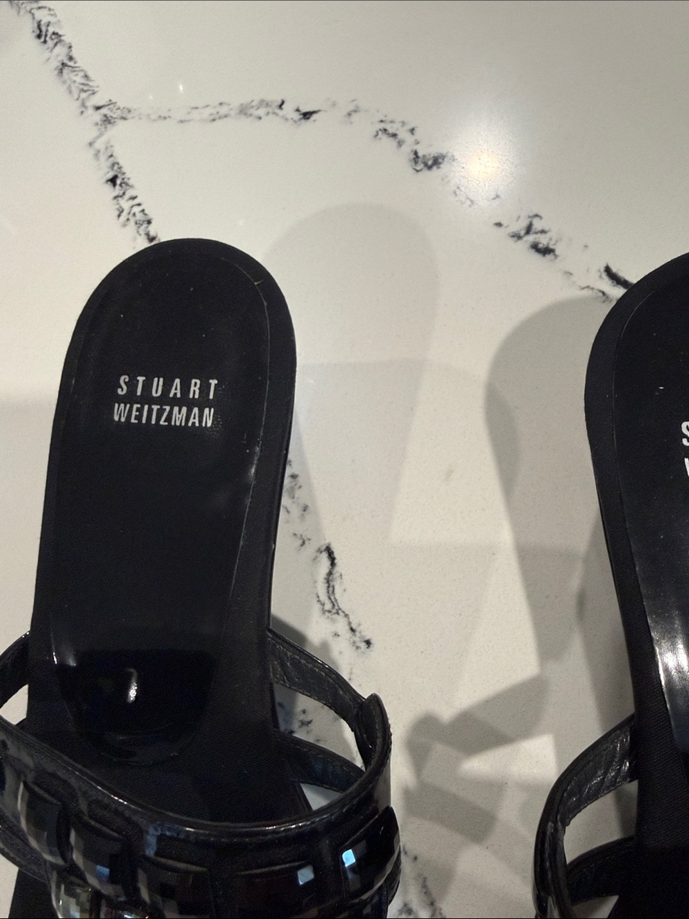 Stuart Weitzman Black Jeweled Thong Sandals - Picture 2 of 6